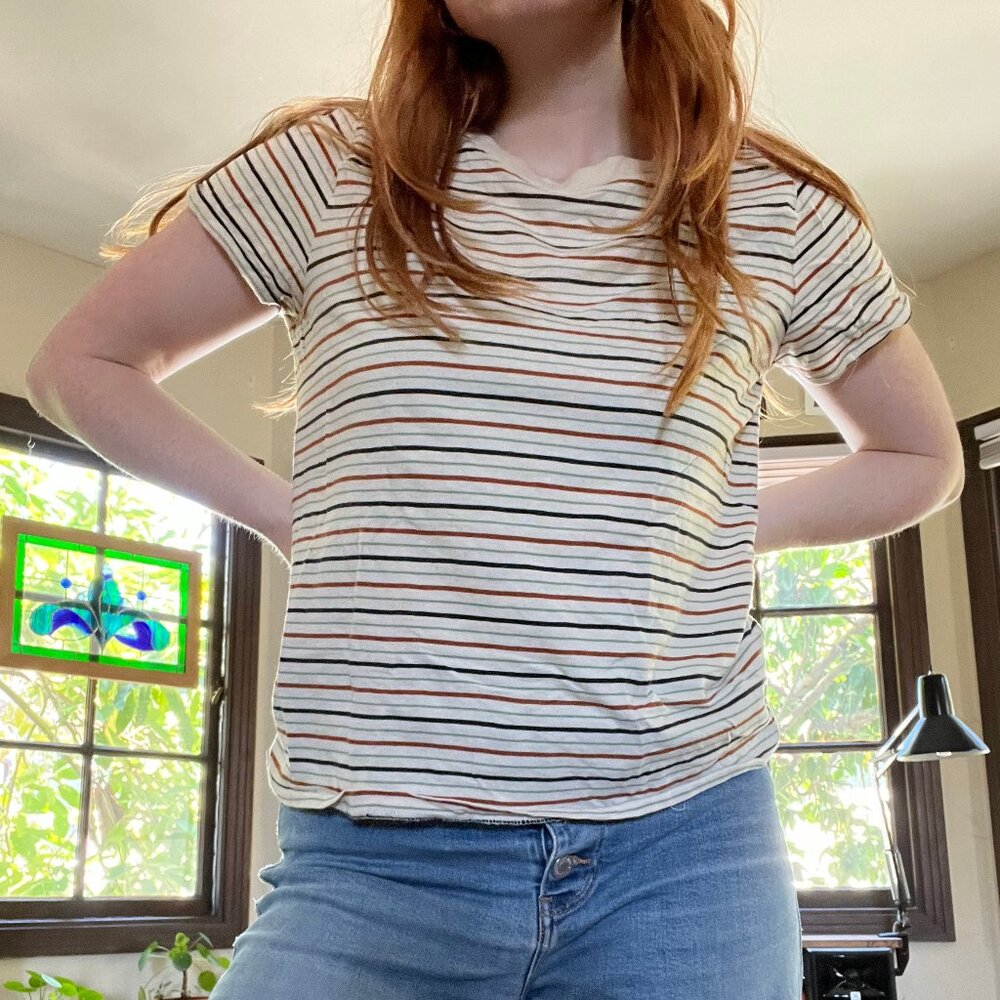 Madewell Striped T-Shirt (navy, burgundy, teal) Medium